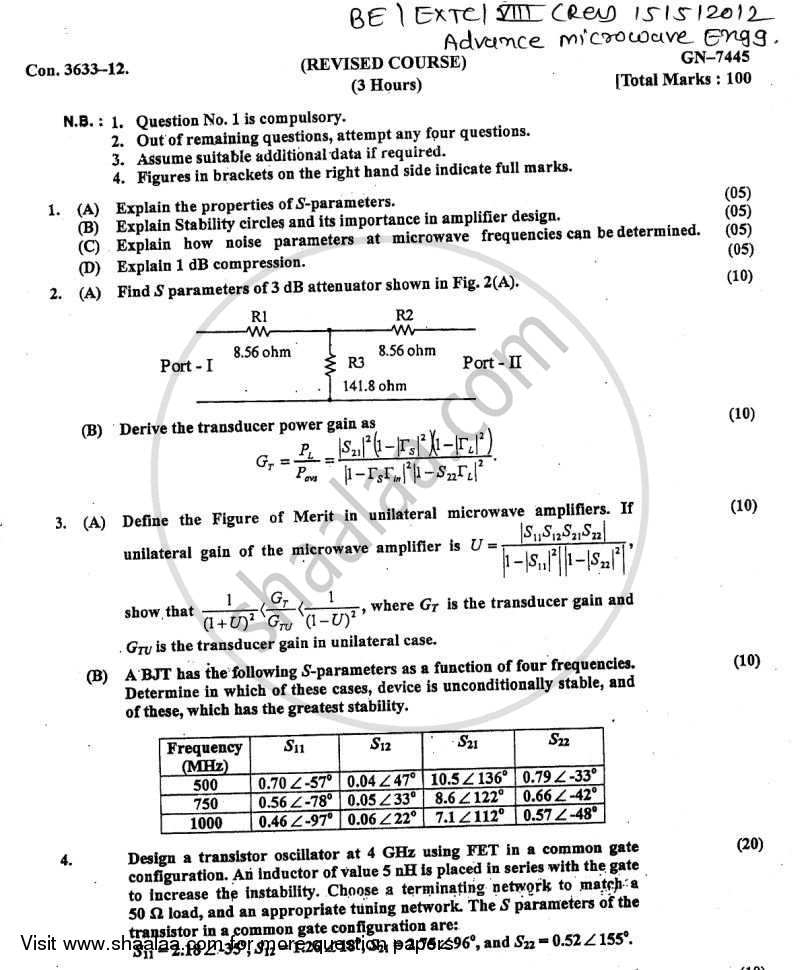 Advance Microwave Engineering 2011-2012 - B.E. - Semester 8 (BE Fourth Year) - University of Mumbai question paper with PDF download