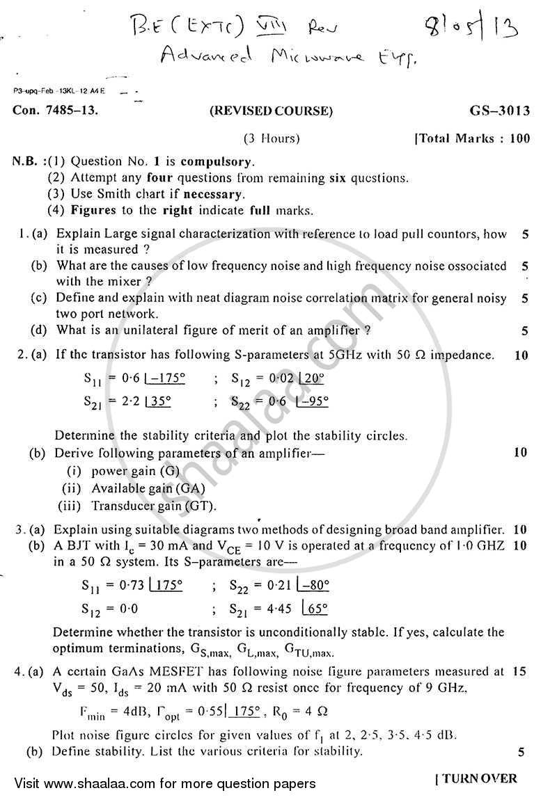 Advance Microwave Engineering 2012-2013 - B.E. - Semester 8 (BE Fourth Year) - University of Mumbai question paper with PDF download