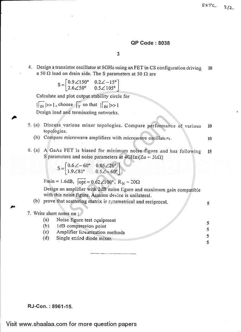 Advance Microwave Engineering 2014-2015 - B.E. - Semester 8 (BE Fourth Year) - University of Mumbai question paper with PDF download