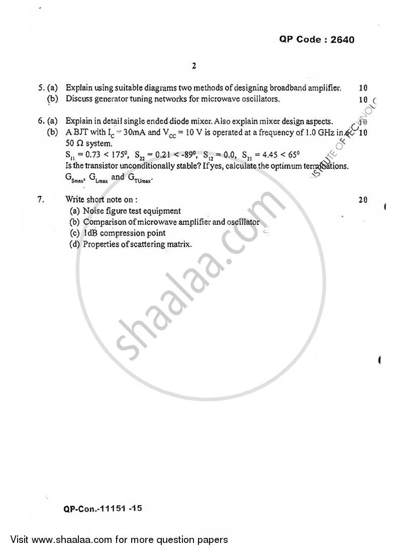 Advance Microwave Engineering 2015-2016 - B.E. - Semester 8 (BE Fourth Year) - University of Mumbai question paper with PDF download