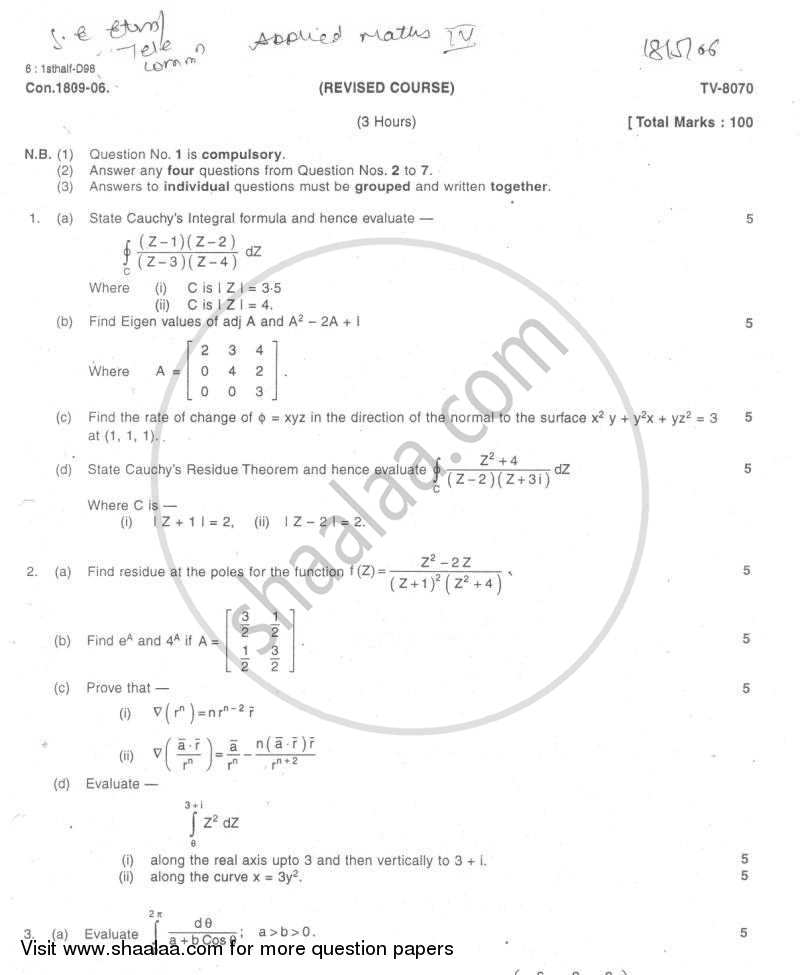 Advanced Engineering Mathematics 2005-2006 - B.E. - Semester 4 (SE Second Year) - University of Mumbai question paper with PDF download