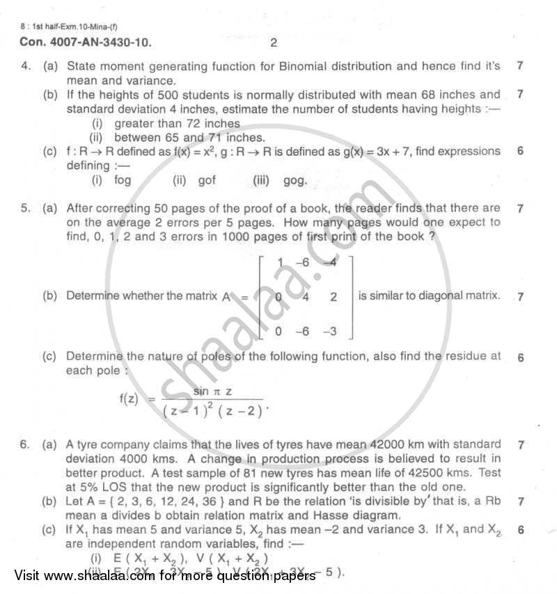 Advanced Engineering Mathematics 2009-2010 - B.E. - Semester 4 (SE Second Year) - University of Mumbai question paper with PDF download