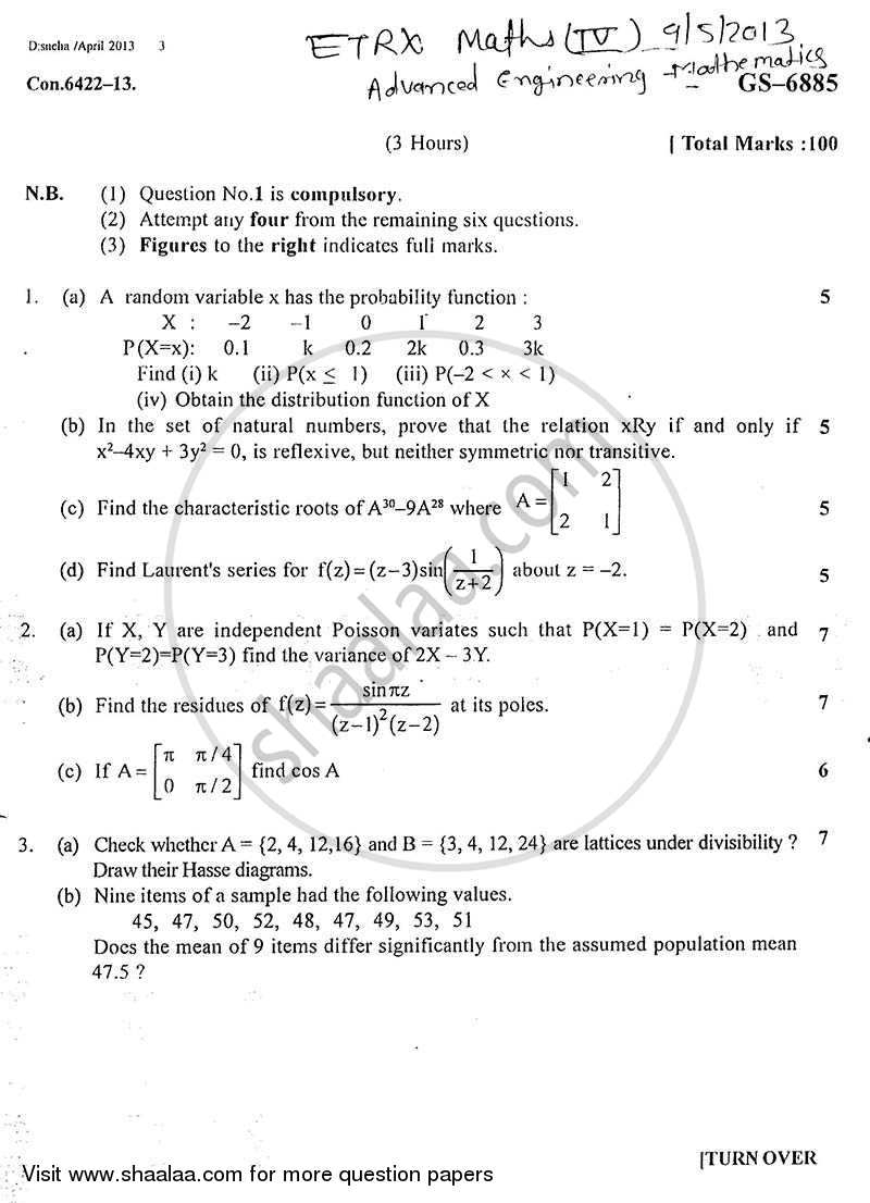 Advanced Engineering Mathematics 2012-2013 - B.E. - Semester 4 (SE Second Year) - University of Mumbai question paper with PDF download