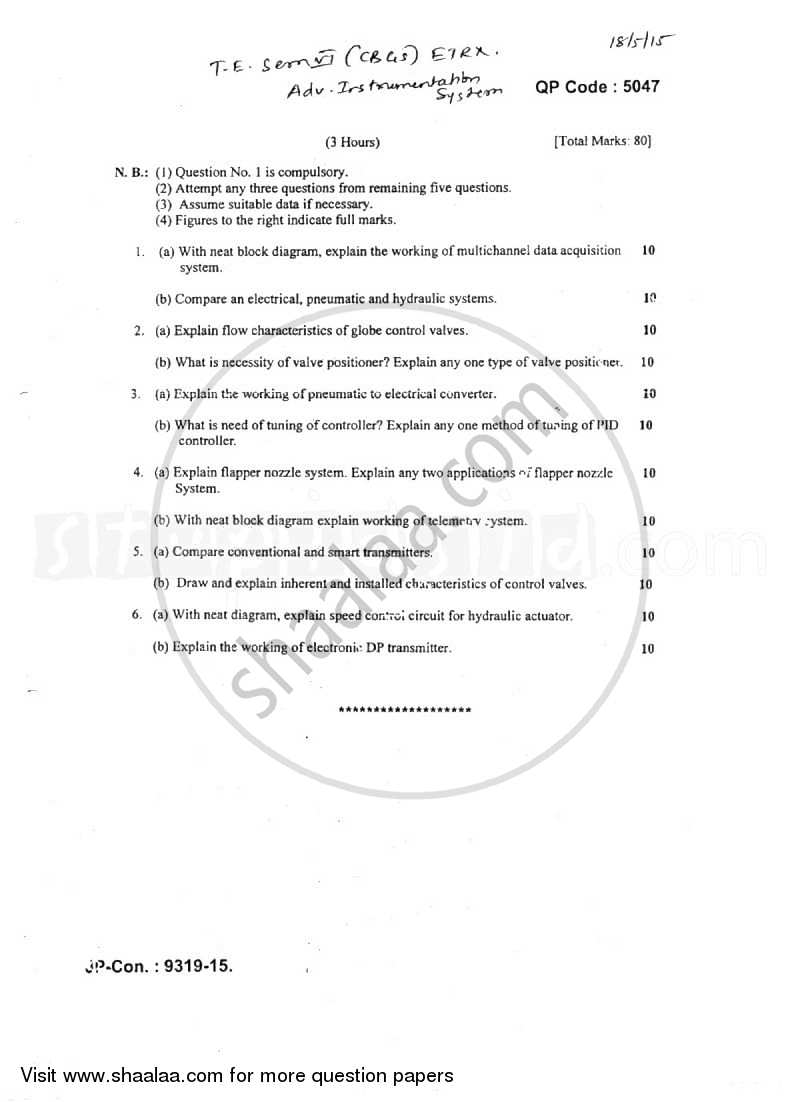 Advanced Instrumentation System 2014-2015 - B.E. - Semester 6 (TE Third Year) - University of Mumbai question paper with PDF download