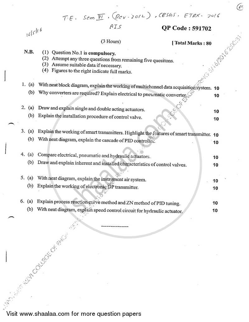 Advanced Instrumentation System 2015-2016 - B.E. - Semester 6 (TE Third Year) - University of Mumbai question paper with PDF download
