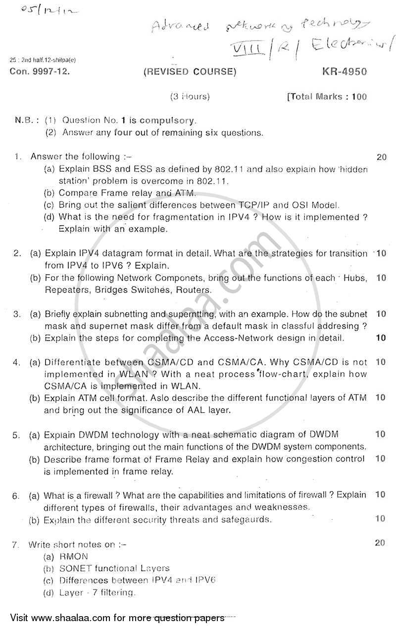 Advanced Networking Technologies 2012-2013 - B.E. - Semester 8 (BE Fourth Year) - University of Mumbai question paper with PDF download