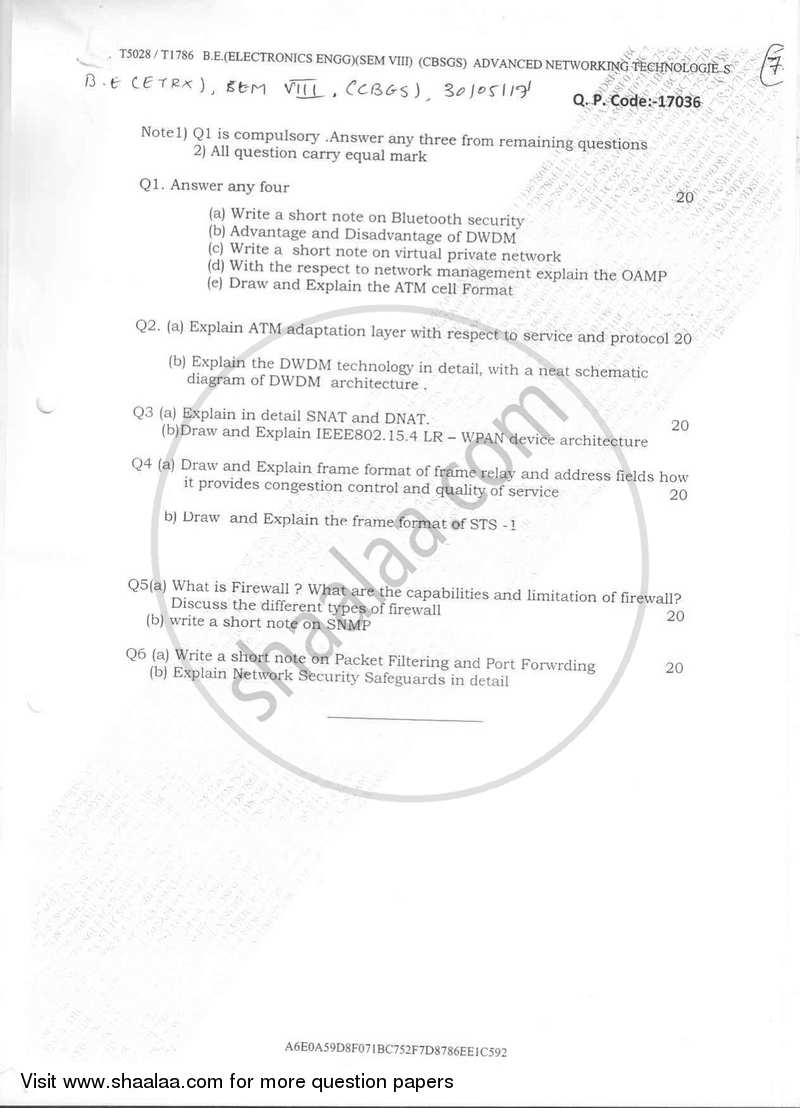 Advanced Networking Technologies 2016-2017 - B.E. - Semester 8 (BE Fourth Year) - University of Mumbai question paper with PDF download