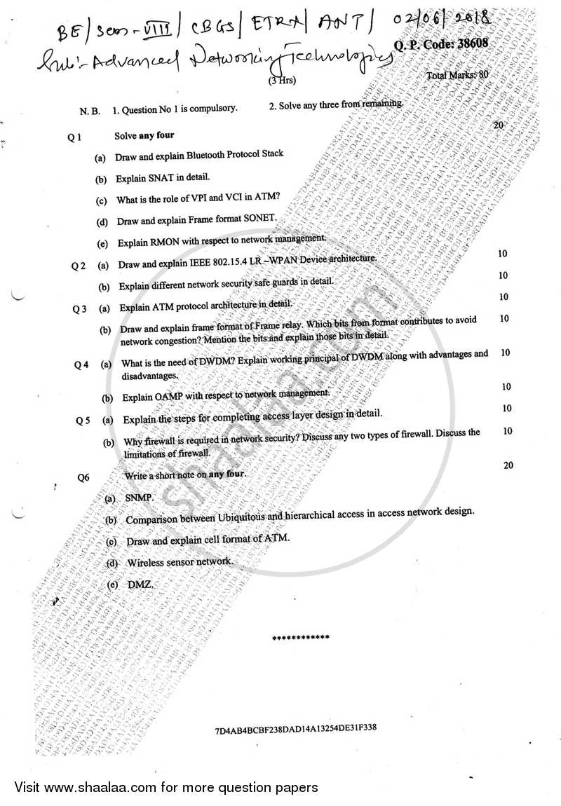 Advanced Networking Technologies 2017-2018 - B.E. - Semester 8 (BE Fourth Year) - University of Mumbai question paper with PDF download