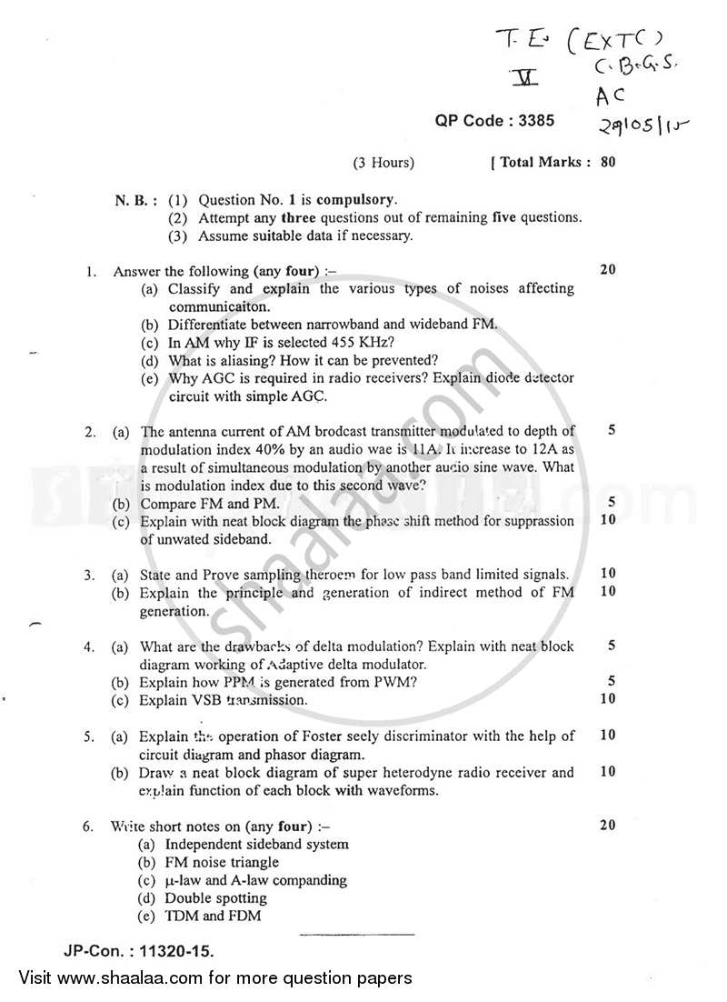Analog Communications 2014-2015 - B.E. - Semester 5 (TE Third Year) - University of Mumbai question paper with PDF download