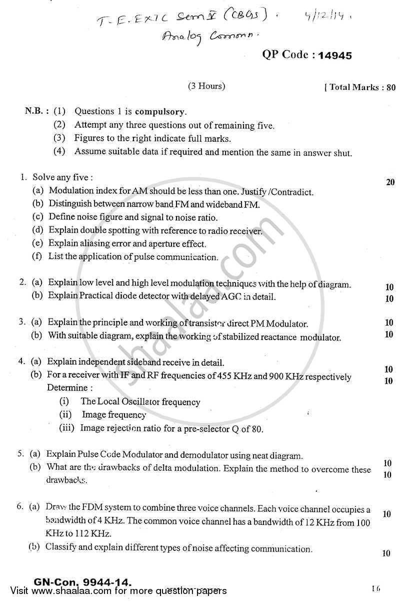 Analog Communications 2014-2015 - B.E. - Semester 5 (TE Third Year) - University of Mumbai question paper with PDF download