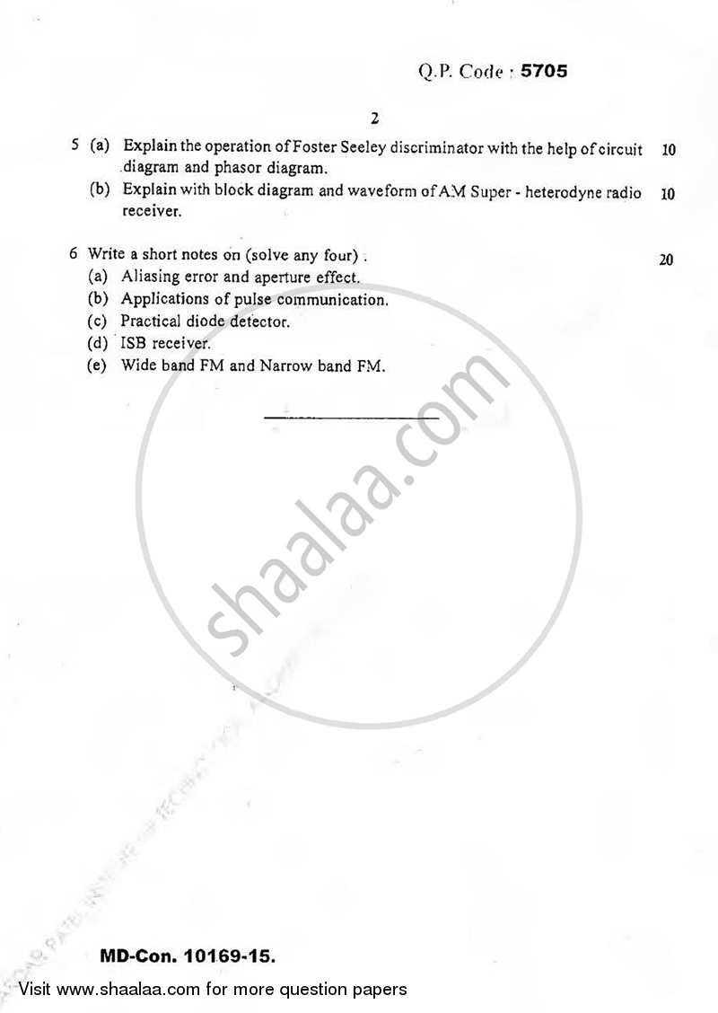 Analog Communications 2015-2016 - B.E. - Semester 5 (TE Third Year) - University of Mumbai question paper with PDF download