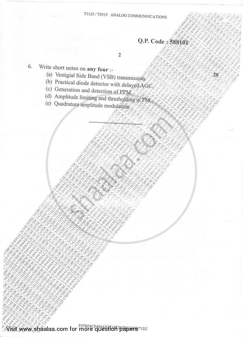 Analog Communications 2016-2017 - B.E. - Semester 5 (TE Third Year) - University of Mumbai question paper with PDF download