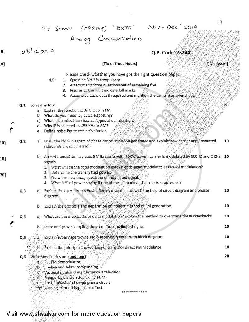 Analog Communications 2017-2018 - B.E. - Semester 5 (TE Third Year) - University of Mumbai question paper with PDF download
