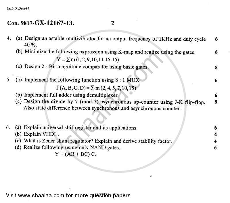 Analog and Digital Circuits 2013-2014 - B.E. - Semester 3 (SE Second Year) - University of Mumbai question paper with PDF download