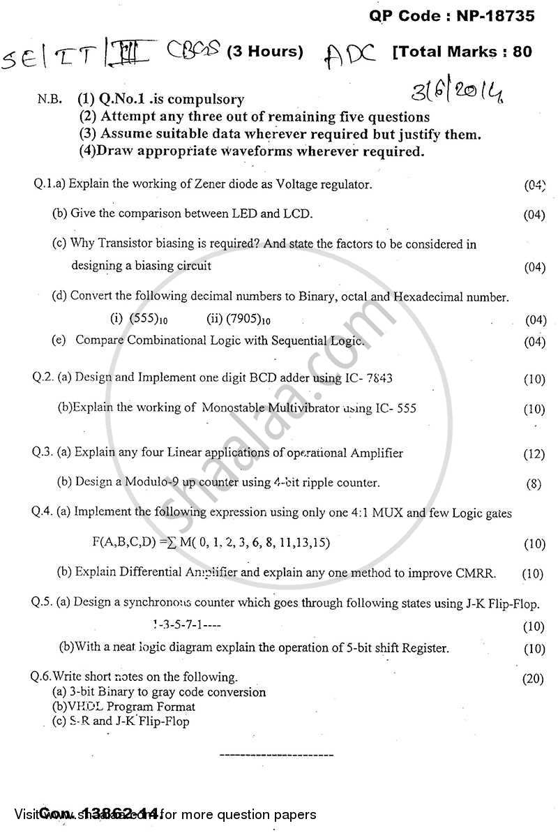 Analog and Digital Circuits 2013-2014 - B.E. - Semester 3 (SE Second Year) - University of Mumbai question paper with PDF download