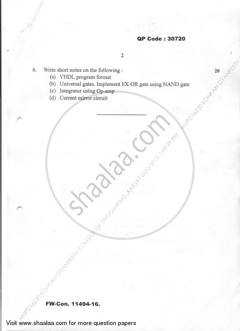 Analog and Digital Circuits 2015-2016 - B.E. - Semester 3 (SE Second Year) - University of Mumbai question paper with PDF download