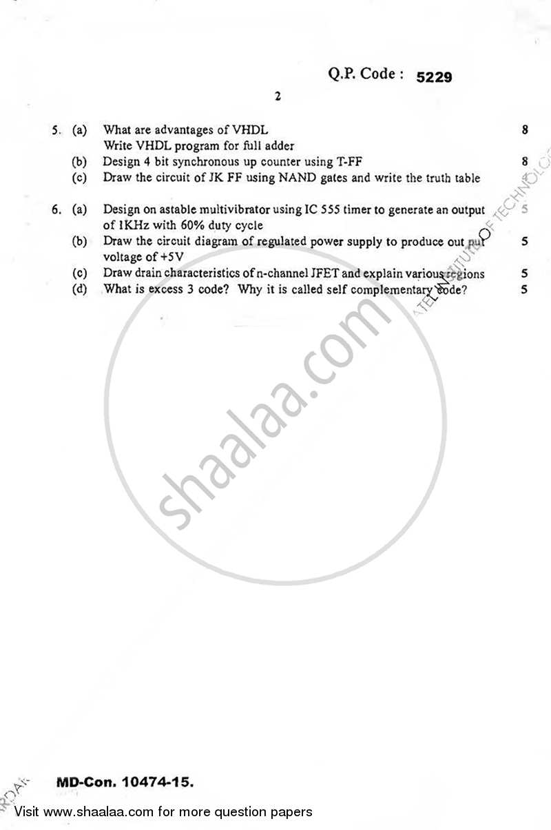 Analog and Digital Circuits 2015-2016 - B.E. - Semester 3 (SE Second Year) - University of Mumbai question paper with PDF download