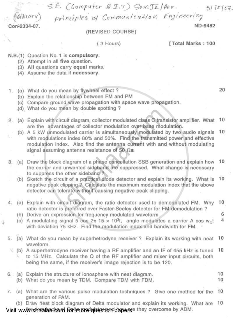 Analog and Digital Communication 2006-2007 - B.E. - Semester 4 (SE Second Year) - University of Mumbai question paper with PDF download