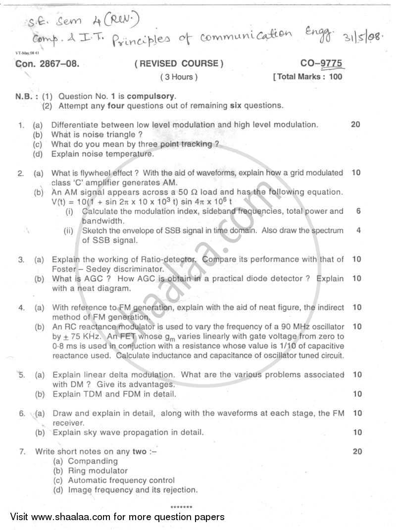 Analog and Digital Communication 2007-2008 - B.E. - Semester 4 (SE Second Year) - University of Mumbai question paper with PDF download