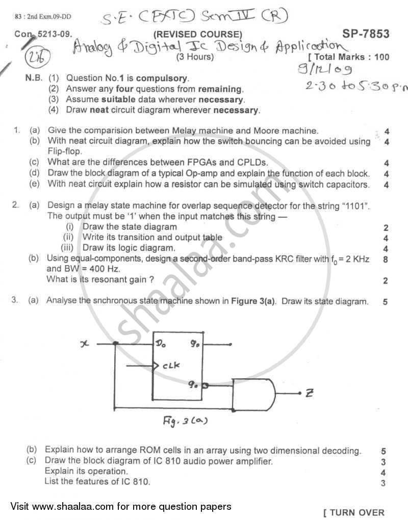 Analog and Digital Ic Design and Application 2009-2010 - B.E. - Semester 4 (SE Second Year) - University of Mumbai question paper with PDF download