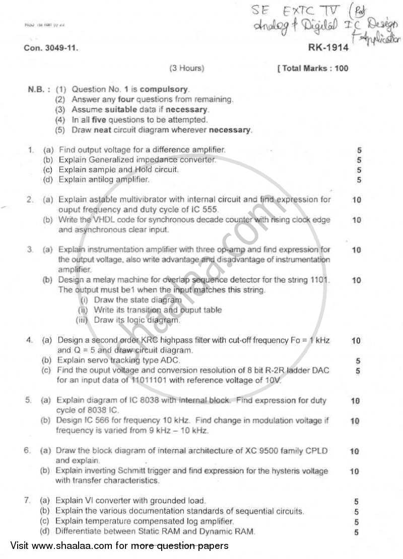 Analog and Digital Ic Design and Application 2010-2011 - B.E. - Semester 4 (SE Second Year) - University of Mumbai question paper with PDF download
