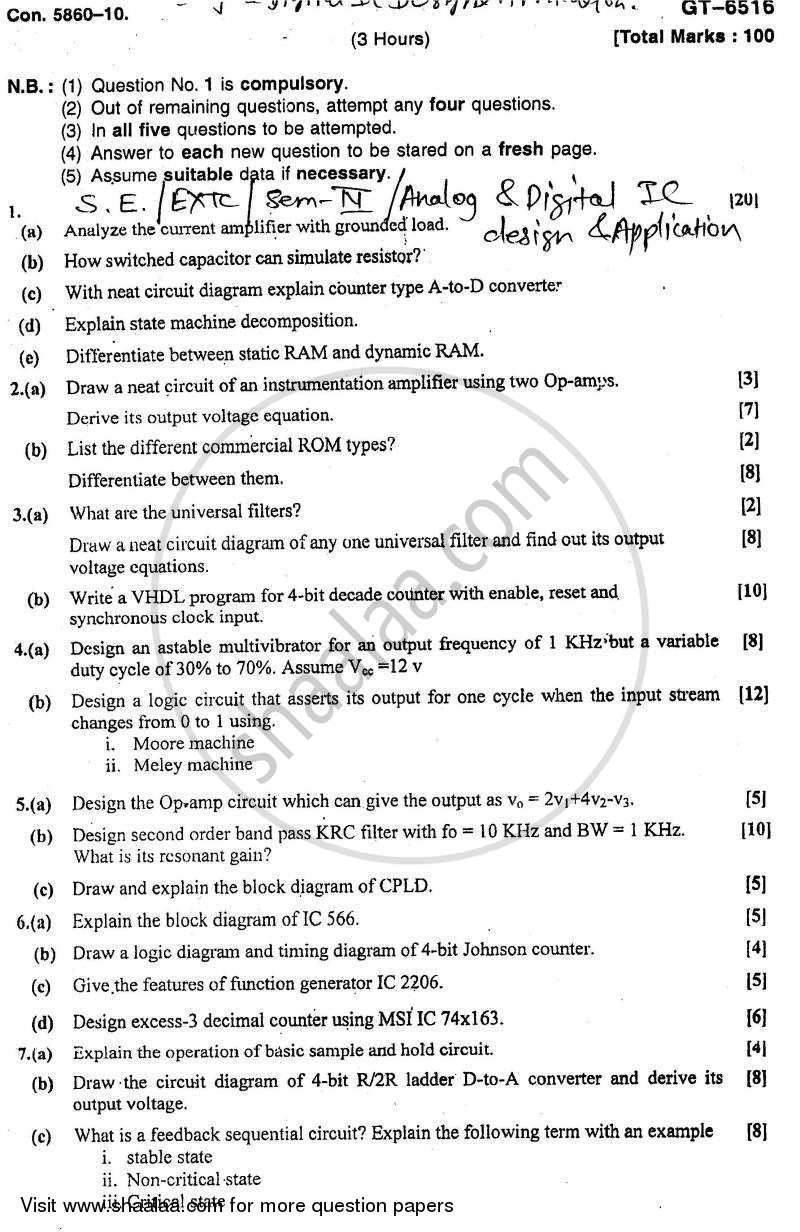 Analog and Digital Ic Design and Application 2010-2011 - B.E. - Semester 4 (SE Second Year) - University of Mumbai question paper with PDF download