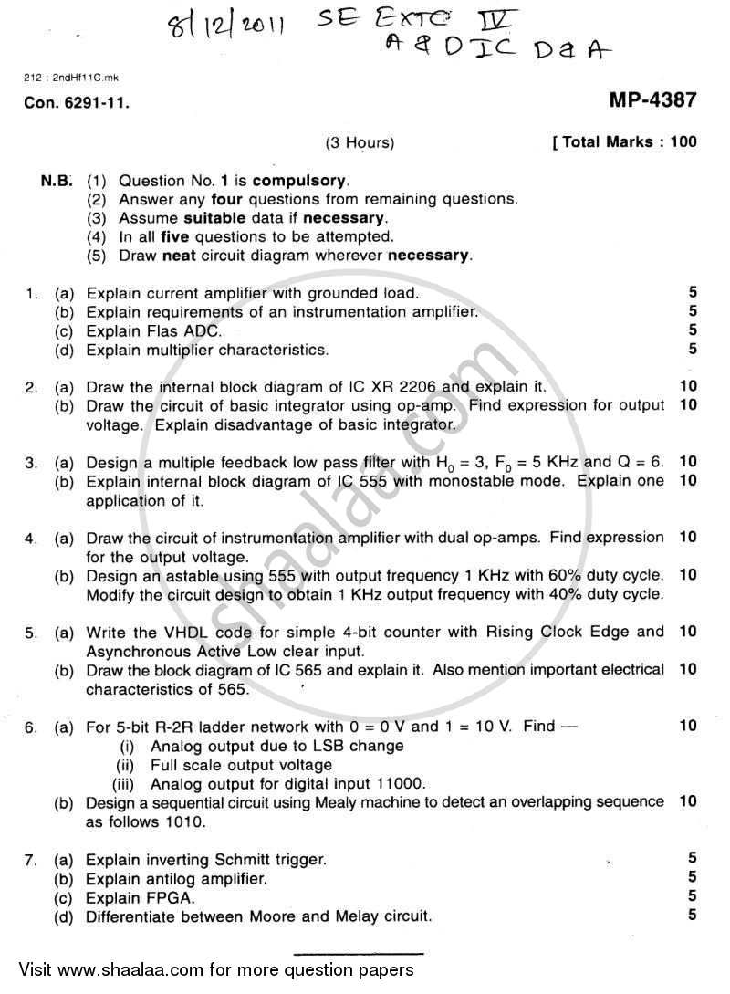 Analog and Digital Ic Design and Application 2011-2012 - B.E. - Semester 4 (SE Second Year) - University of Mumbai question paper with PDF download