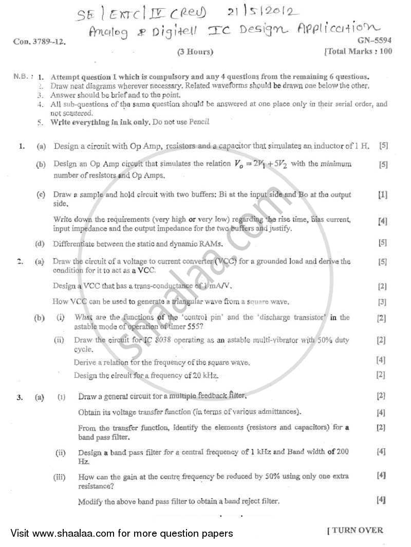 Analog and Digital Ic Design and Application 2011-2012 - B.E. - Semester 4 (SE Second Year) - University of Mumbai question paper with PDF download