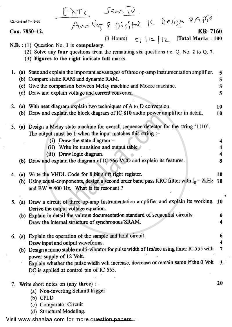 Analog and Digital Ic Design and Application 2012-2013 - B.E. - Semester 4 (SE Second Year) - University of Mumbai question paper with PDF download