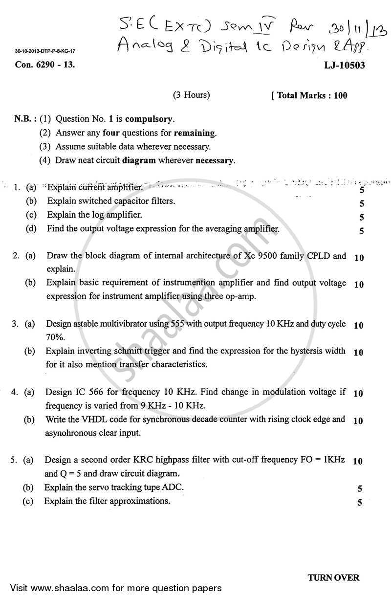 Analog and Digital Ic Design and Application 2013-2014 - B.E. - Semester 4 (SE Second Year) - University of Mumbai question paper with PDF download