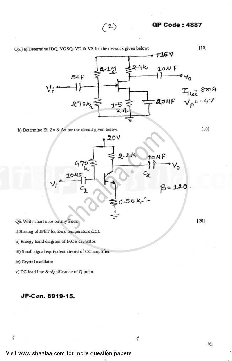 Analog Electronics 1 2014-2015 - B.E. - Semester 3 (SE Second Year) - University of Mumbai question paper with PDF download