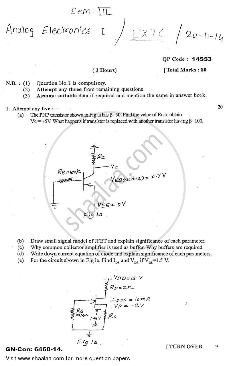 Analog Electronics 1 2014-2015 - B.E. - Semester 3 (SE Second Year) - University of Mumbai question paper with PDF download