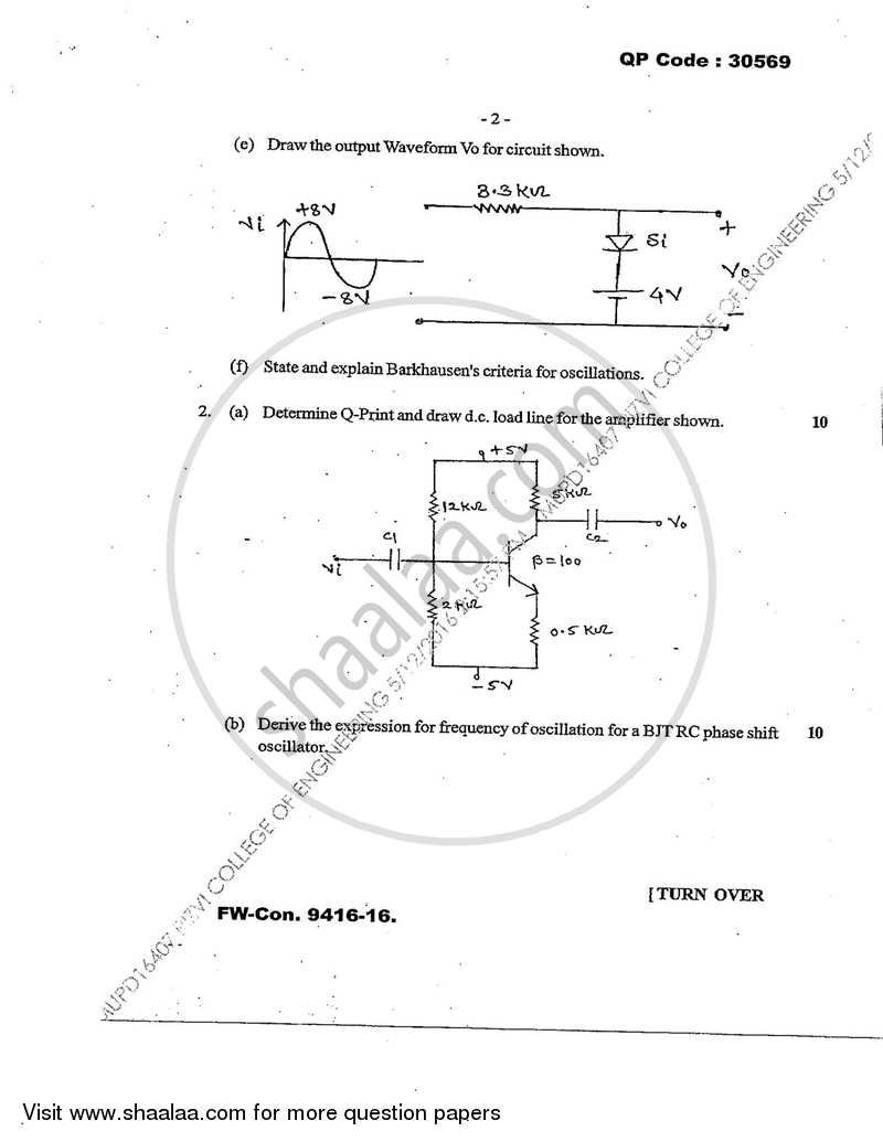 Analog Electronics 1 2015-2016 - B.E. - Semester 3 (SE Second Year) - University of Mumbai question paper with PDF download