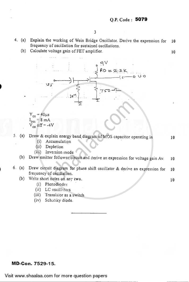Analog Electronics 1 2015-2016 - B.E. - Semester 3 (SE Second Year) - University of Mumbai question paper with PDF download