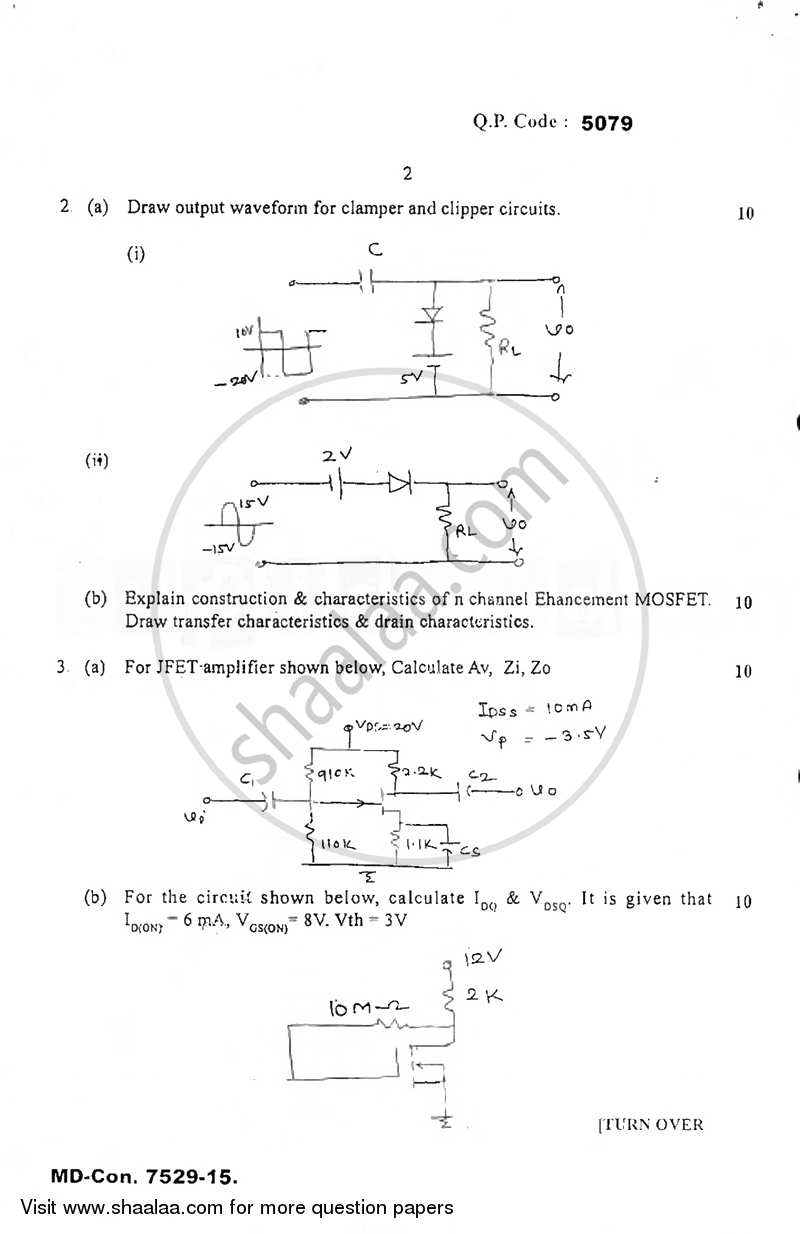 Analog Electronics 1 2015-2016 - B.E. - Semester 3 (SE Second Year) - University of Mumbai question paper with PDF download