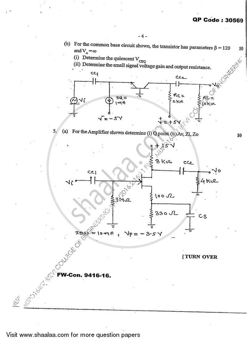 Analog Electronics 1 2015-2016 - B.E. - Semester 3 (SE Second Year) - University of Mumbai question paper with PDF download