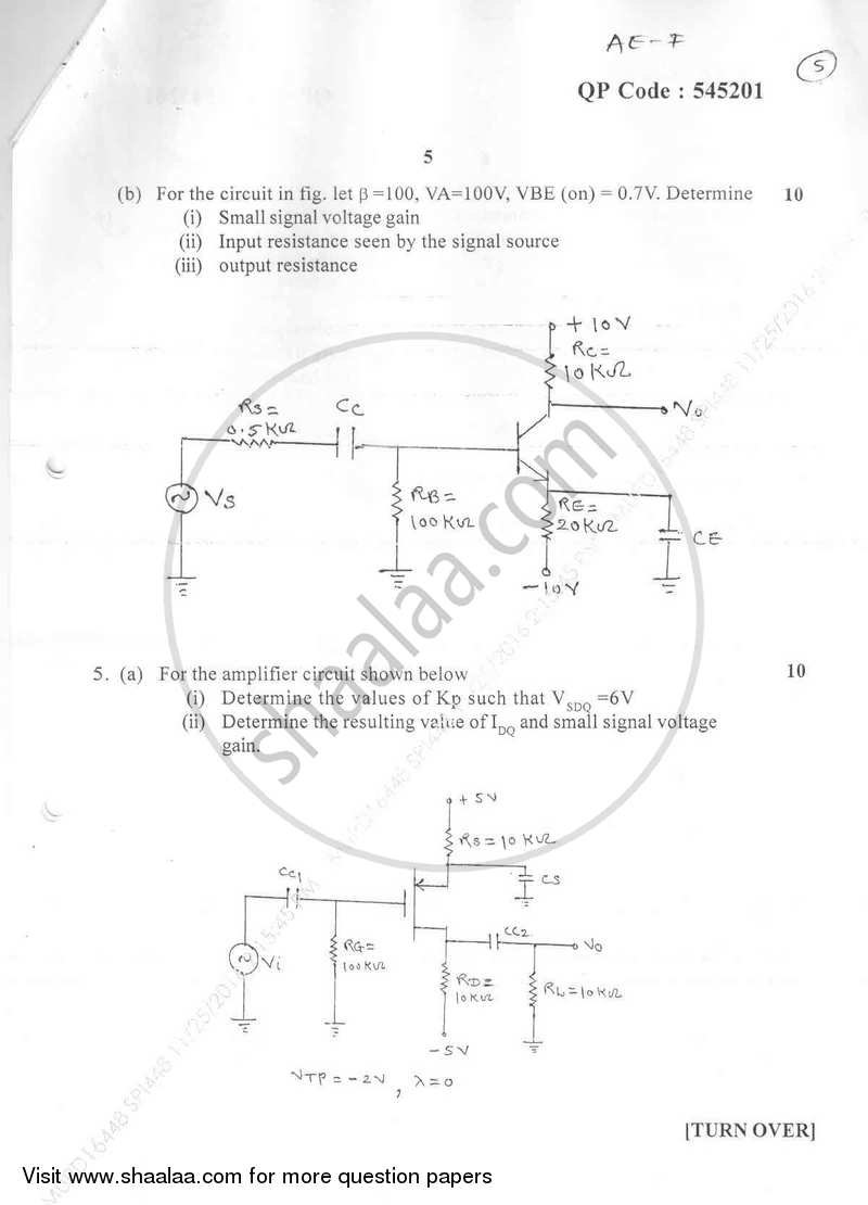 Analog Electronics 1 2016-2017 - B.E. - Semester 3 (SE Second Year) - University of Mumbai question paper with PDF download