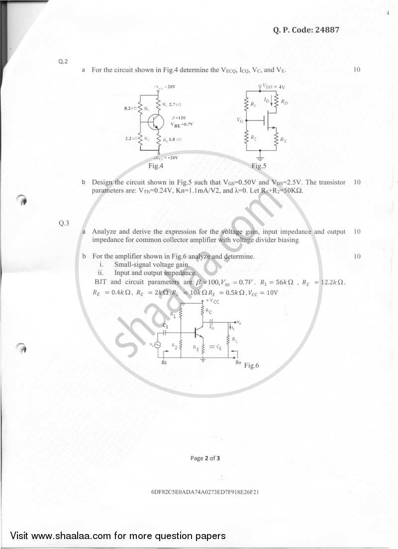 Analog Electronics 1 2017-2018 - B.E. - Semester 3 (SE Second Year) - University of Mumbai question paper with PDF download