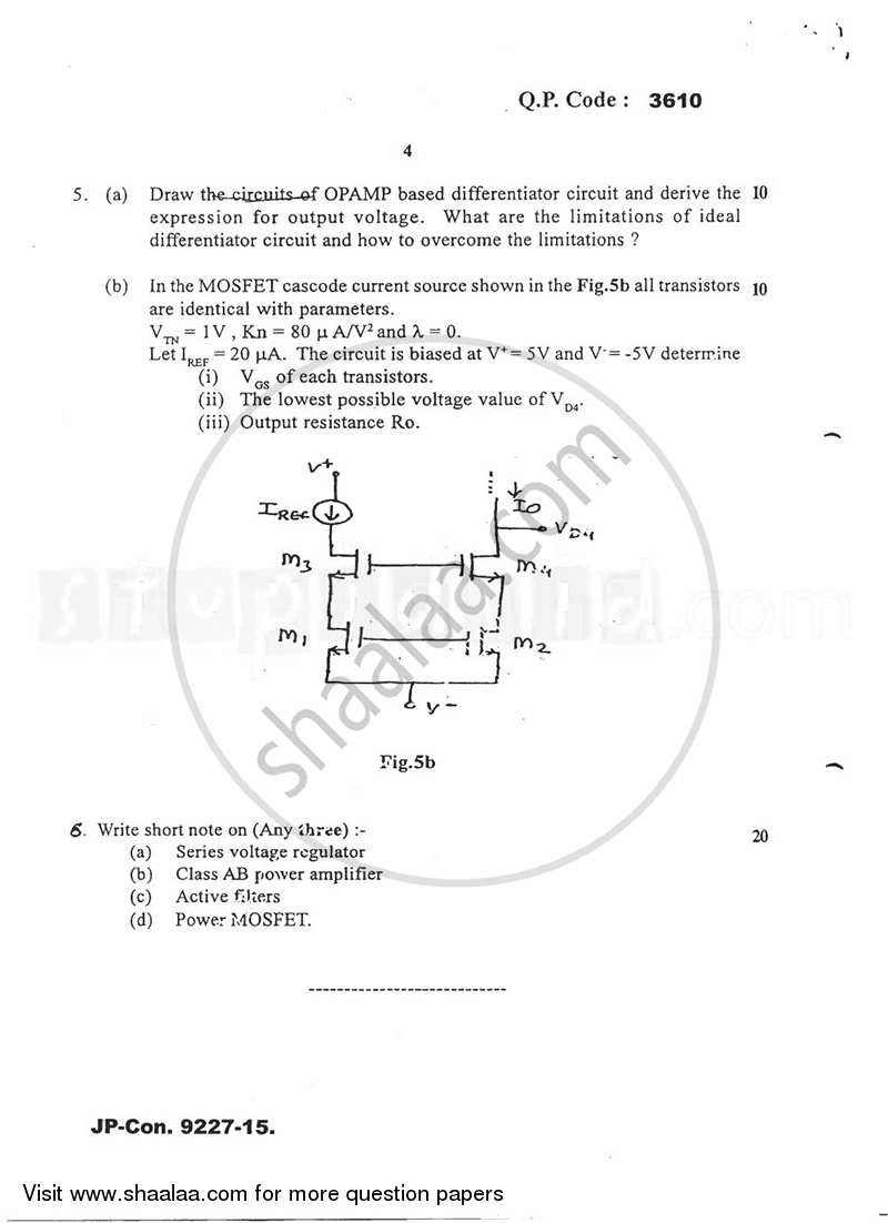 Analog Electronics -2 2014-2015 - B.E. - Semester 4 (SE Second Year) - University of Mumbai question paper with PDF download