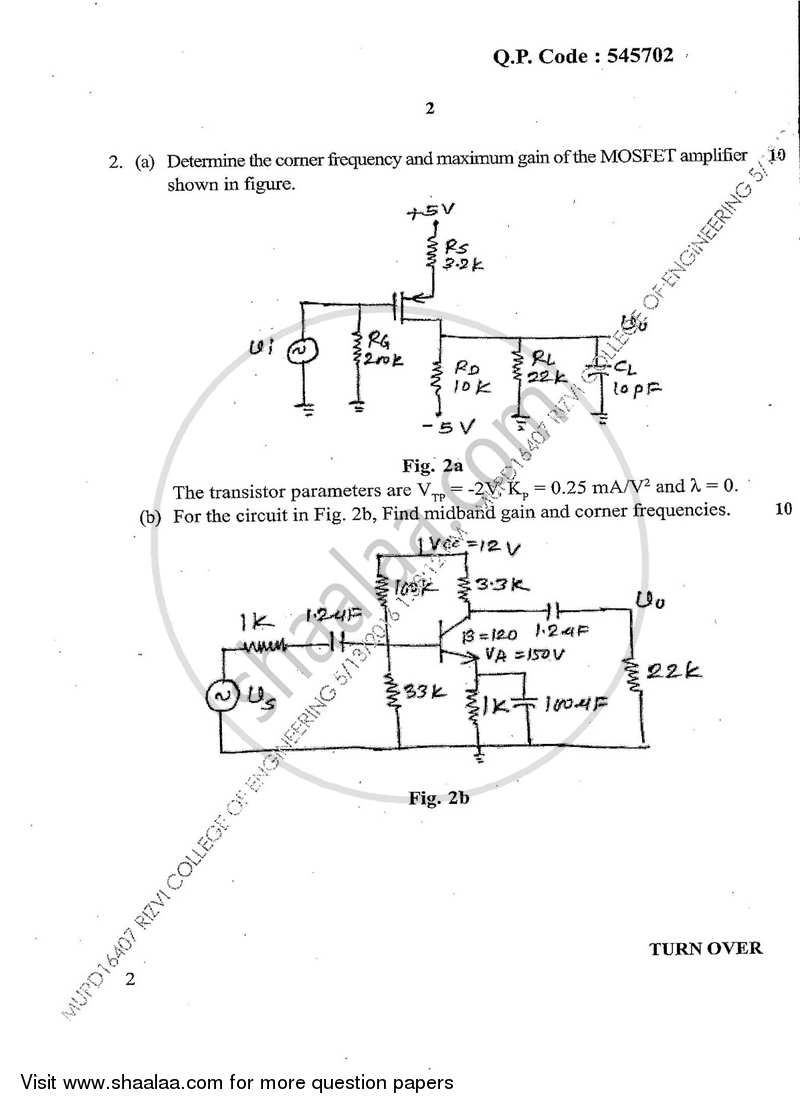 Analog Electronics -2 2015-2016 - B.E. - Semester 4 (SE Second Year) - University of Mumbai question paper with PDF download