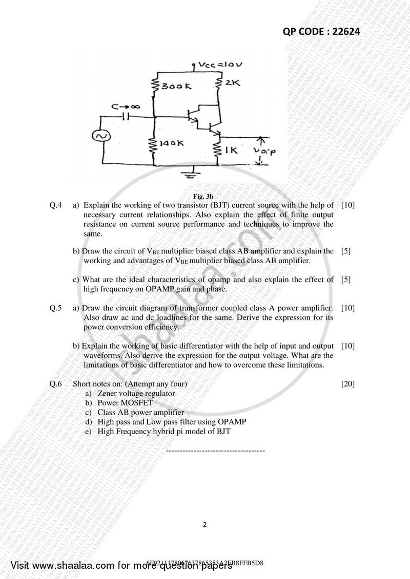 Analog Electronics -2 2017-2018 - B.E. - Semester 4 (SE Second Year) - University of Mumbai question paper with PDF download