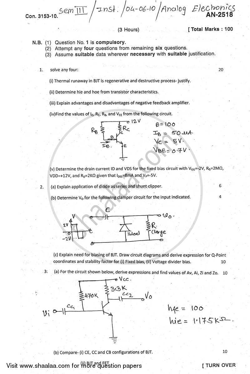 Analog Electronics 2009-2010 - B.E. - Semester 3 (SE Second Year) - University of Mumbai question paper with PDF download