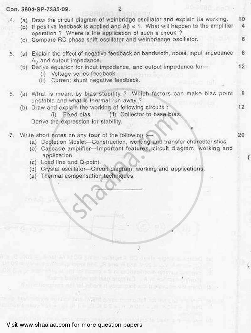Analog Electronics 2009-2010 - B.E. - Semester 3 (SE Second Year) - University of Mumbai question paper with PDF download