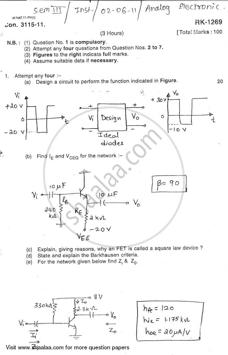Analog Electronics 2010-2011 - B.E. - Semester 3 (SE Second Year) - University of Mumbai question paper with PDF download