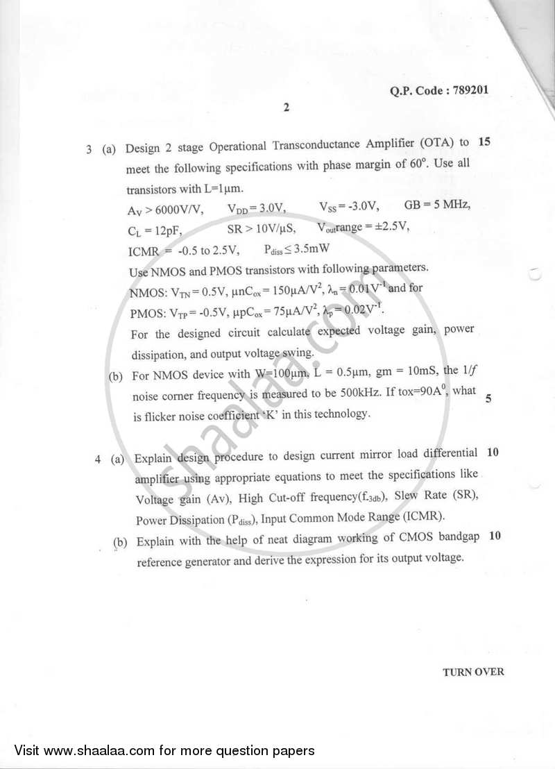 Analog and Mixed Signal Vlsi 2016-2017 - B.E. - Semester 7 (BE Fourth Year) - University of Mumbai question paper with PDF download