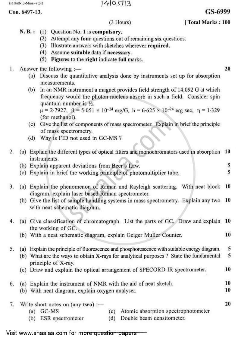 Analytical Instrumentation 2012-2013 - B.E. - Semester 6 (TE Third Year) - University of Mumbai question paper with PDF download