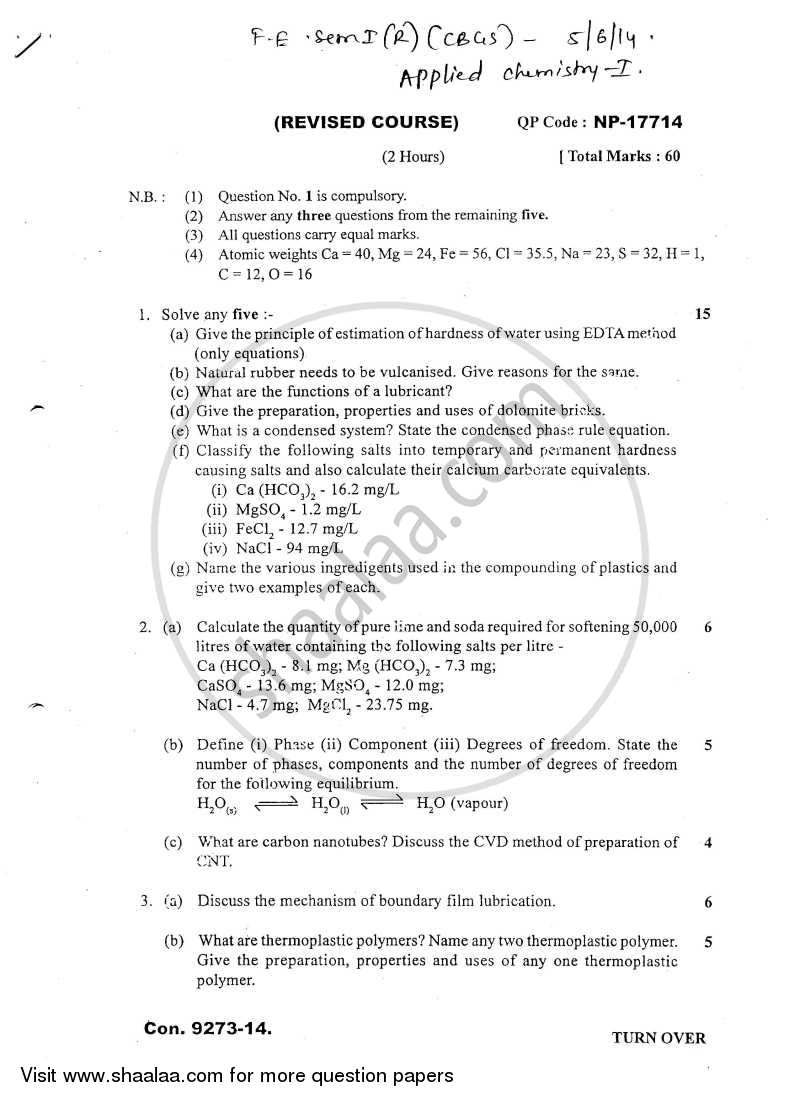 Applied Chemistry 1 2013-2014 - B.E. - Semester 1 (FE First Year) - University of Mumbai question paper with PDF download