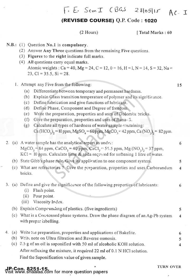 Applied Chemistry 1 2014-2015 - B.E. - Semester 1 (FE First Year) - University of Mumbai question paper with PDF download