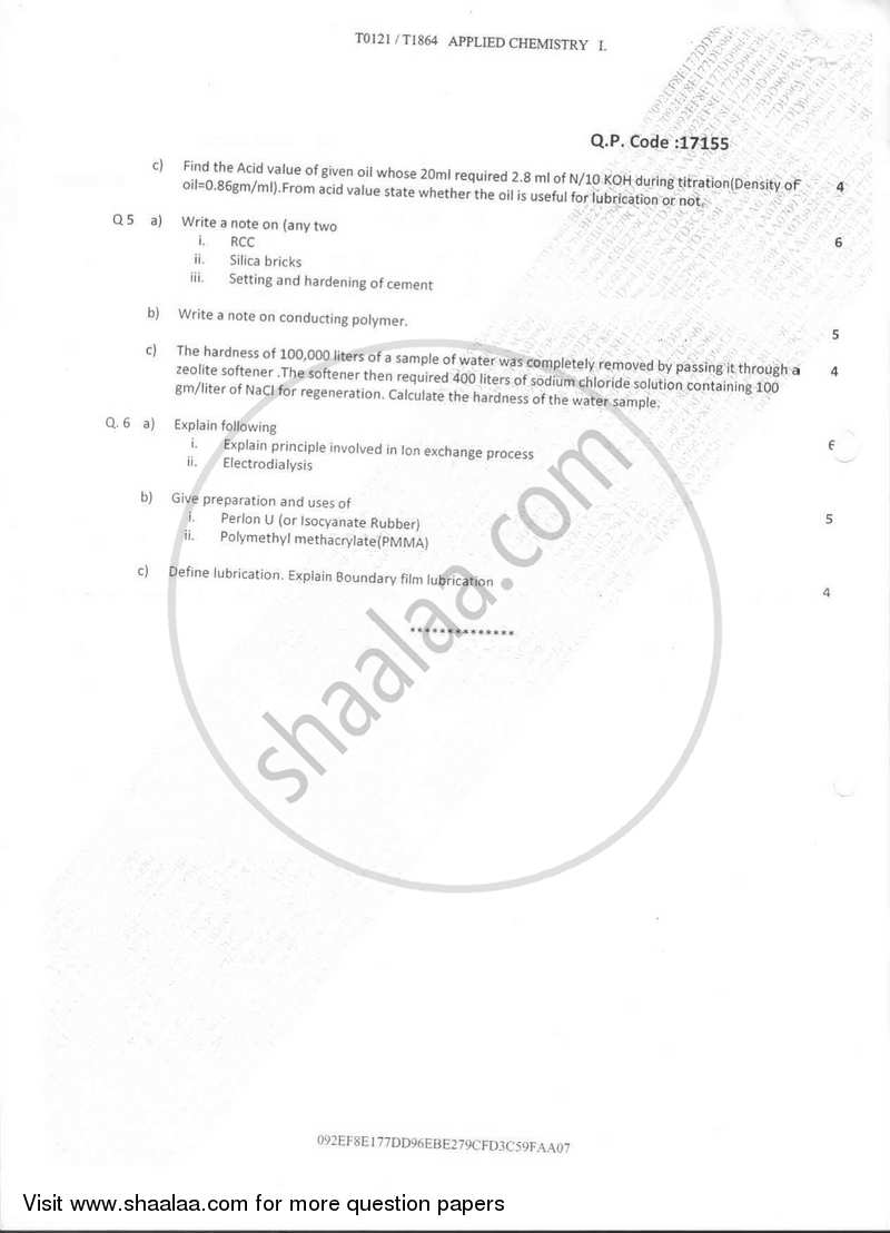 Applied Chemistry 1 2016-2017 - B.E. - Semester 1 (FE First Year) - University of Mumbai question paper with PDF download