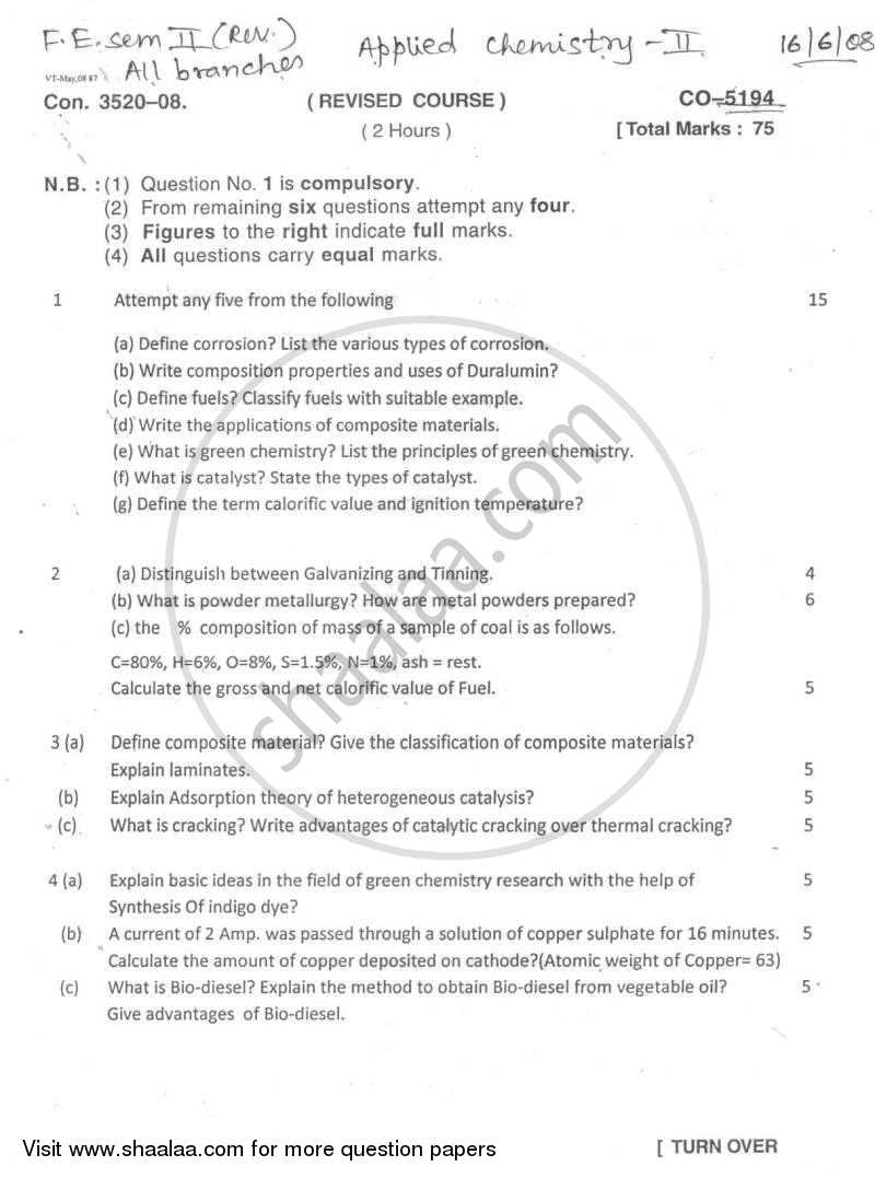 Applied Chemistry 2 2007-2008 - B.E. - Semester 2 (FE First Year) - University of Mumbai question paper with PDF download